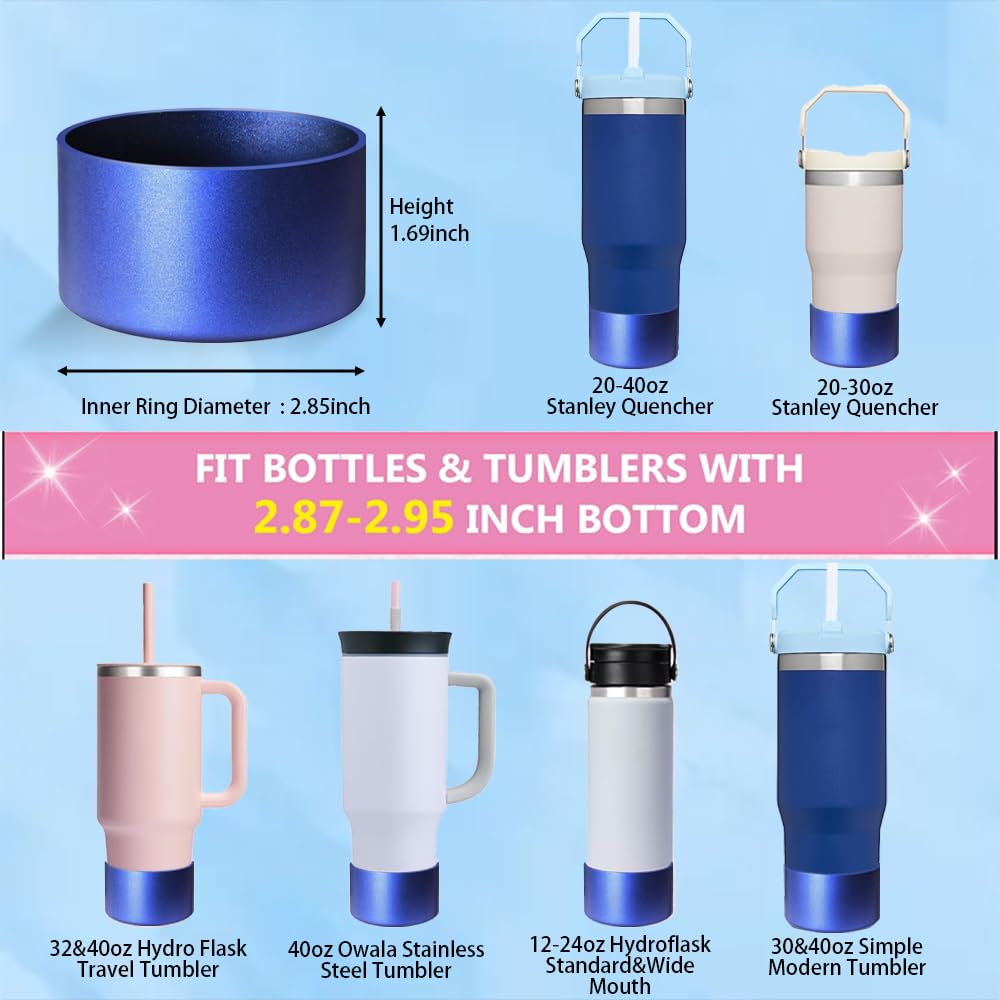 Metallic Matte Luster Silicone Boot Sleeve for Owala 24oz & Stanley/Simple Modern 20-40oz & Water Bottle 12-24oz and More Bottles with 2.8-3in Base Glitter Anti-Slip Bottom Cover (Sapphire)