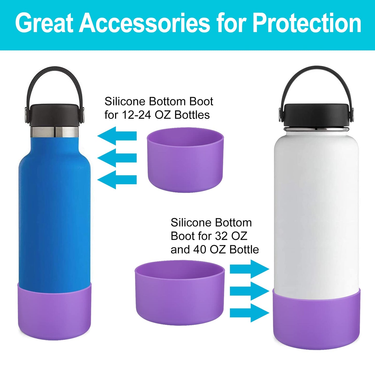DBIW Boot for Hydro Flask 12-24 OZ Water Bottle/Stanley Tumbler, Bottom Boots for Hydroflask Sports Water Bottles, Silicone Bottom Cover Sleeve (Purple, Fits Stanley Cups + Hydro 12-24 oz)