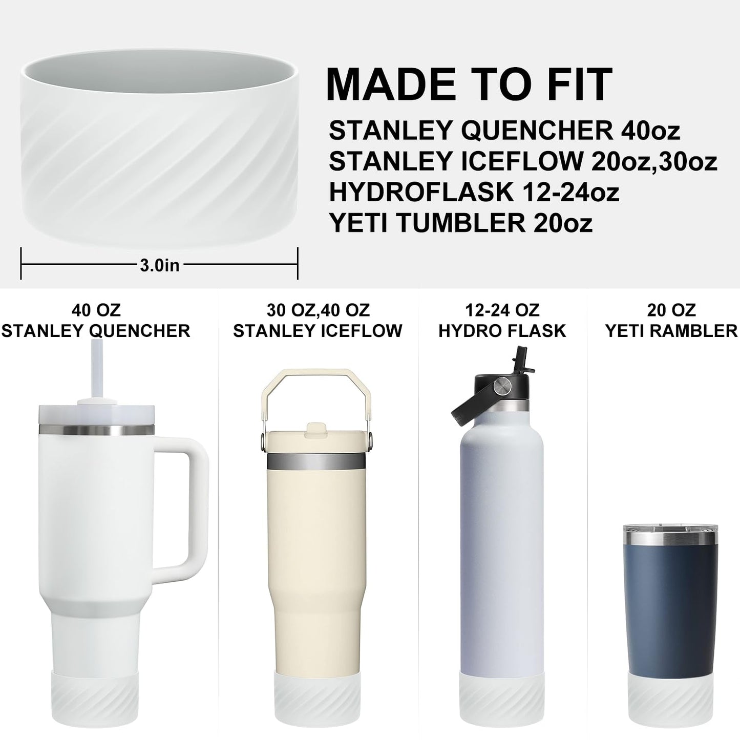 Affute Protective Silicone Boot for Stanley Quencher H2.0 40 oz & IceFlow Flip 20 oz 30 oz and hydroflask 12-24 oz, Anti-Slip Bottle Bottom Sleeve Cover (Frost)