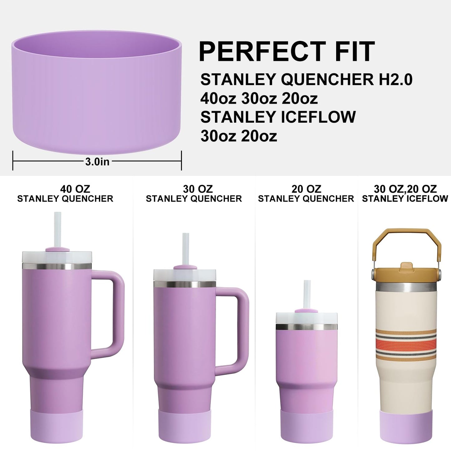 Affute Protective Silicone Boot for Stanley Quencher H2.0 40 30 20 oz & IceFlow Flip 30 20 oz, BPA Free Anti-Noise Anti-Scratch, Stanley Cup Protector Sleeve Cover Boot (Violet)