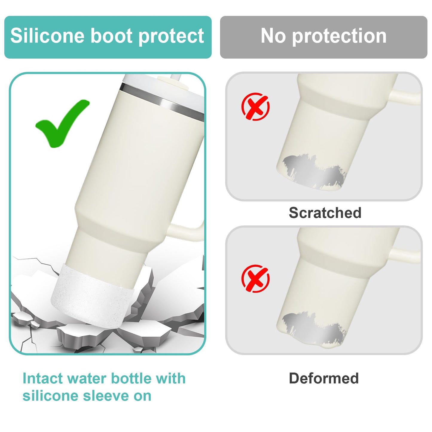 Upgrade 2PCS Protective Silicone Boot Bumper for Stanley Quencher Adventure 40oz 30oz IceFlow 20oz 30oz Tumbler, Water Bottle Bottom Sleeve Cover Accessories for Stanley Mug Cup(Glitter Silver)