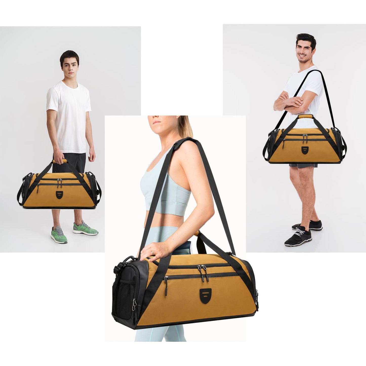 Gym duffle Bag For Men 40L Sports Duffel Bags Large Gym Bag For Women With Shoe Compartment & Wet Pocket Water Resistant Travel Duffel Bag Lightweight Weekender Overnight Bag,Khaki