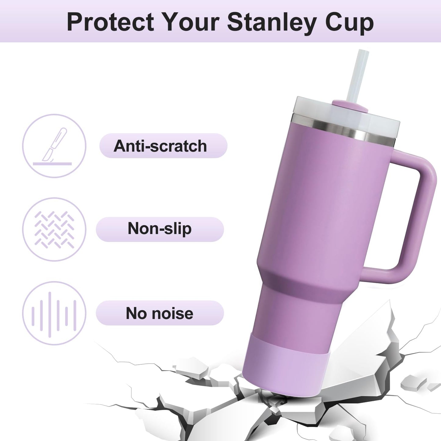 Affute Protective Silicone Boot for Stanley Quencher H2.0 40 30 20 oz & IceFlow Flip 30 20 oz, BPA Free Anti-Noise Anti-Scratch, Stanley Cup Protector Sleeve Cover Boot (Violet)
