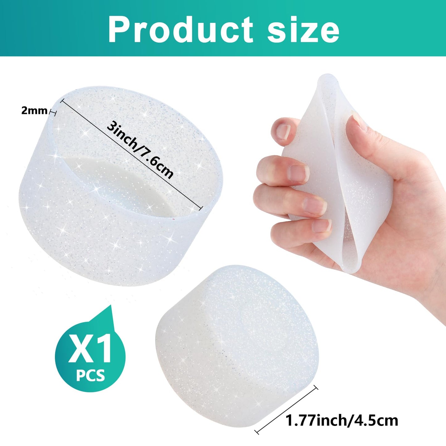 Silicone Cup Boot for 12oz - 40 oz Hydroflask &Stanley 40oz Protective Cup Bottom Sleeve Compatible with Stanley Cup Accessories for All Water Bottles Bottom Diameter of 2.84-3in (Sparkle Silver)
