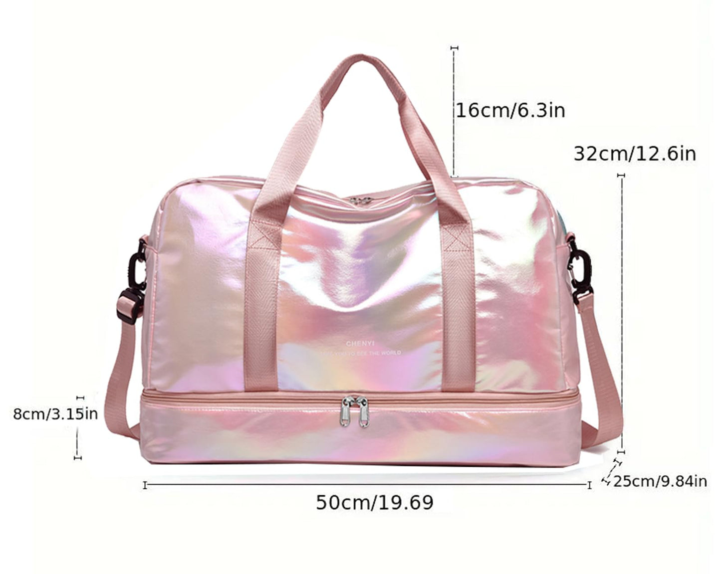 Gym yoga Bag Dry Wet Separated,Sports Travel Duffel Bag,Weekender Overnight Carry On Bag with Shoes Compartment Wet Pocket Women Travel Foldable Bag (fluorescent pink)