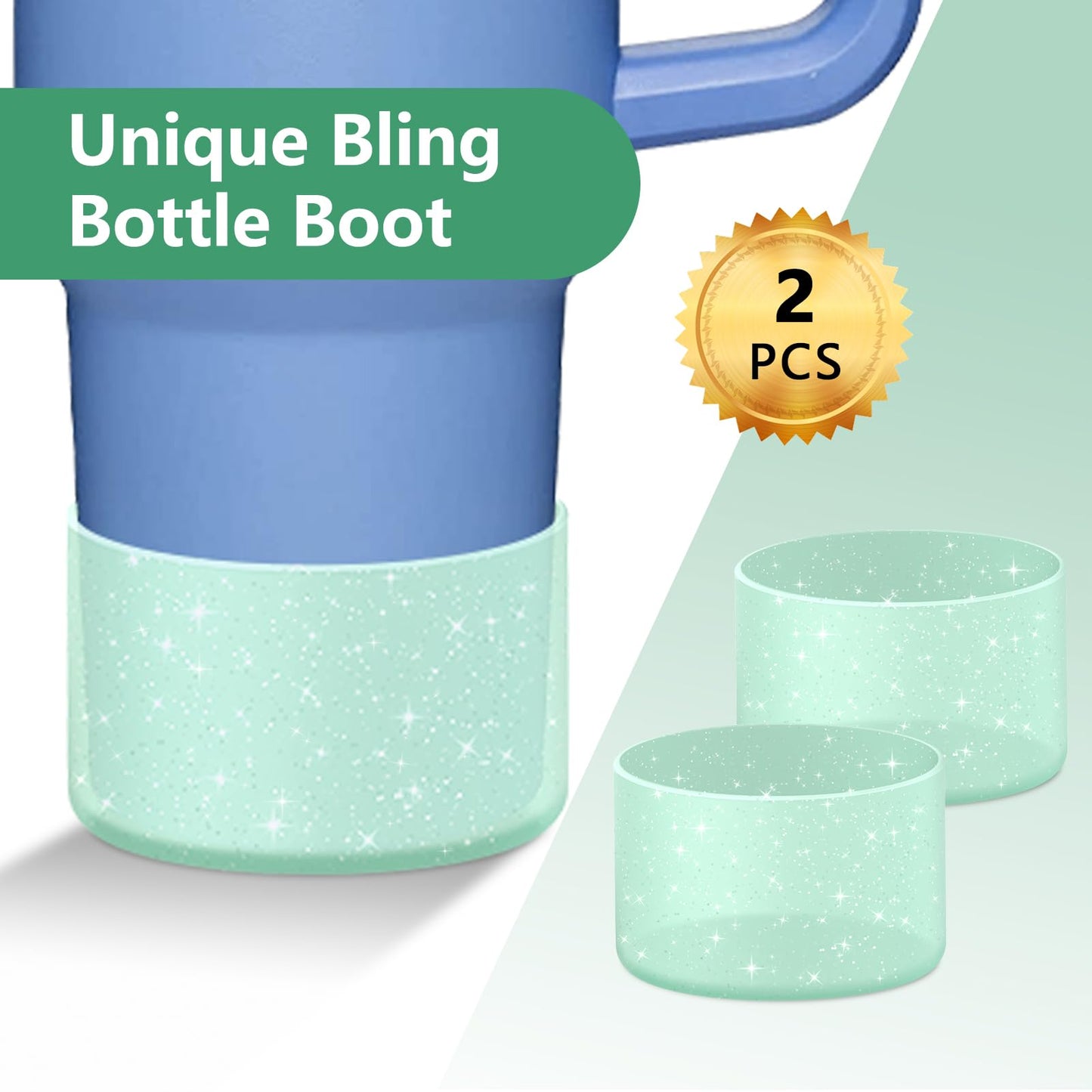 WUQID 2 Pack Bling Silicone Boot Compatible with Stanley Quencher Adventure 40oz & Stanley IceFlow 20oz 30oz, Reduces Dents Protective Water Bottle Bottom Cover Sleeve Compatible with Stanley Tumbler
