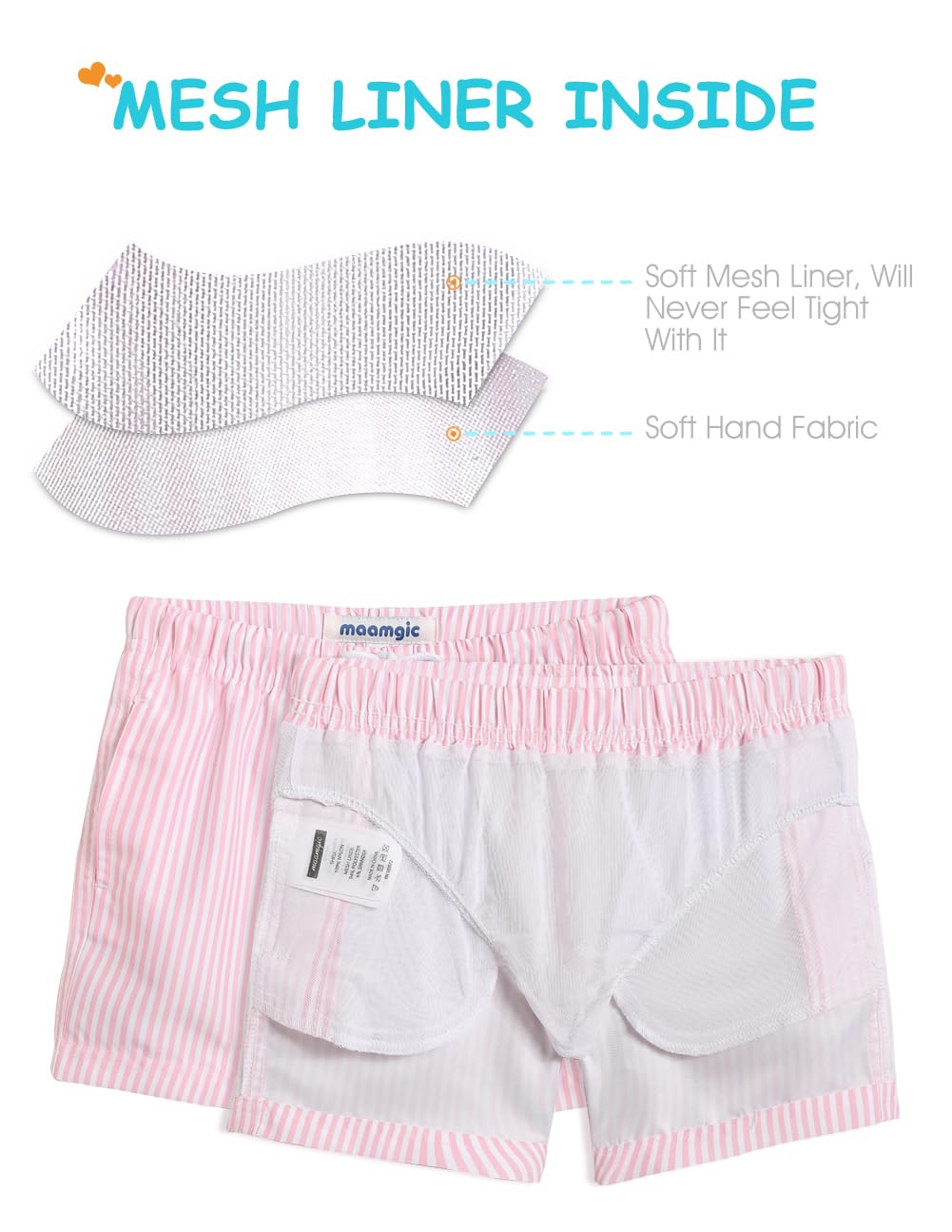 maamgic Boys Swim Trunks Toddler Swim Shorts Little Boys Bathing Suit Swimsuit Toddler Boy Swimwear Pink and White Stripes 2T,Pink and White Stripes,2 T
