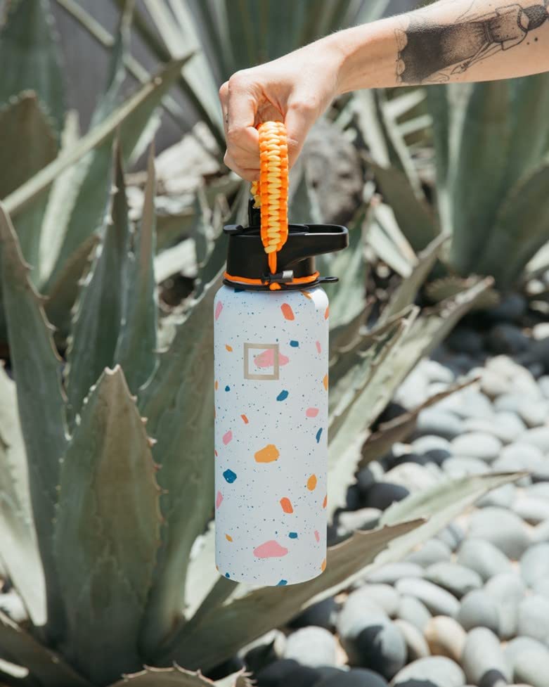 IRON °FLASK Paracord Handle - Fits Wide Mouth Water Bottles - Durable Carrier, Secure Accessories, Survival Strap Cord, Safety Ring, and Carabiner - Seven Core Paracord Bracelet
