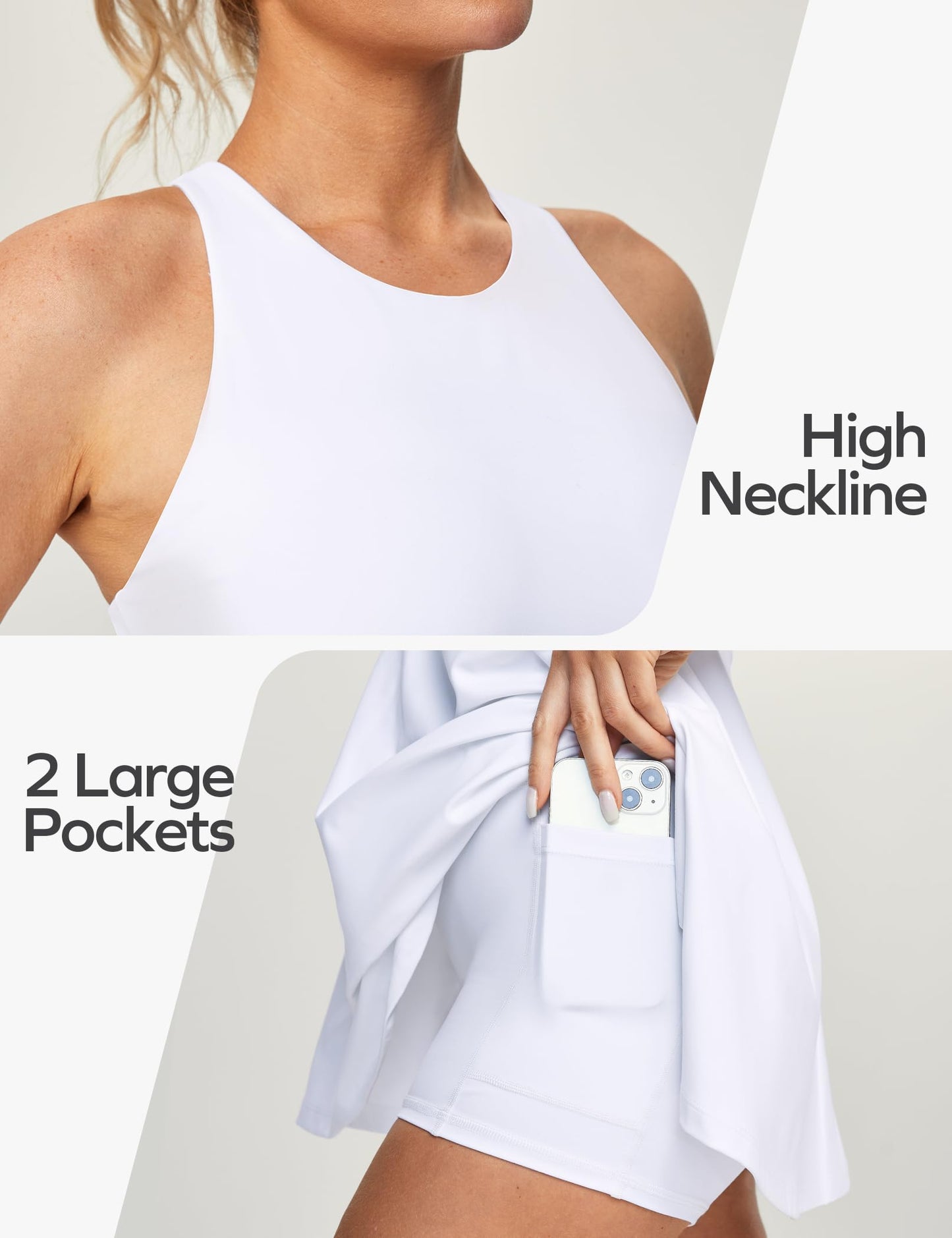 Ewedoos Tennis Dress Womens Athletic Dress Built-in Easy Peezy Shorts & Bra High Neck Adjustable Straps Workout Dresses White