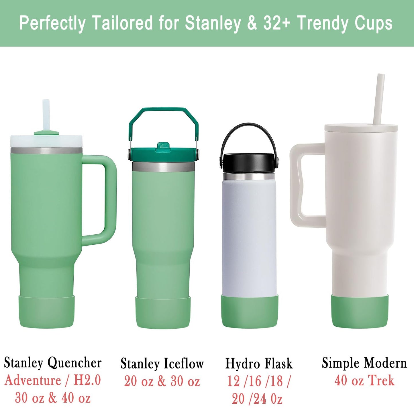 2-Pack Silicone Boot for Stanley Tumbler 40 oz 30oz 20oz & Hydro Flask 12-24oz - Cup Boot for Select Yeti, Simple Modern, Owala Water Bottle - Bottom Protector Cover Sleeve Fit Stanley Cup Accessories