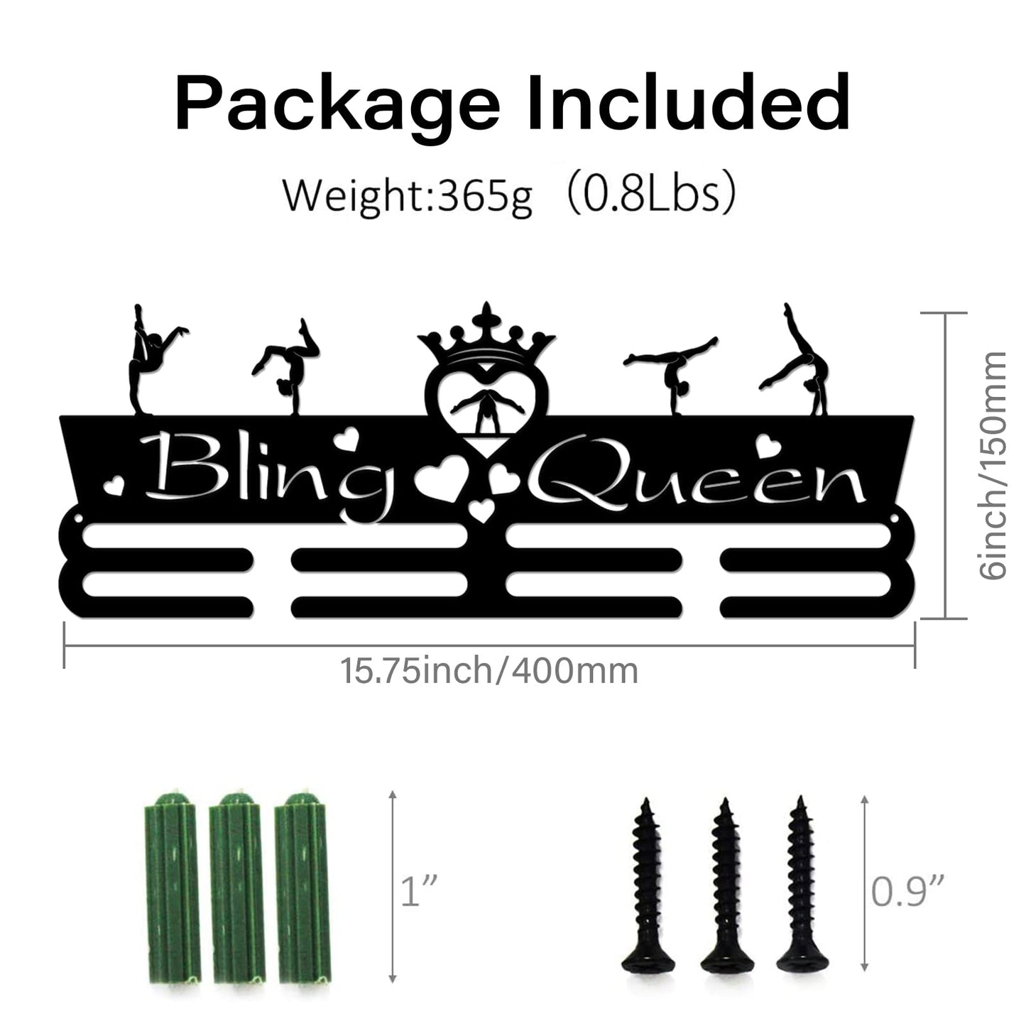 SUPERDANT Medal Holder Gymnastics Medals Display Motivating Word Bling Queen Black Iron Wall Mounted Hooks for Competition Medal Holder Display Wall Hanging