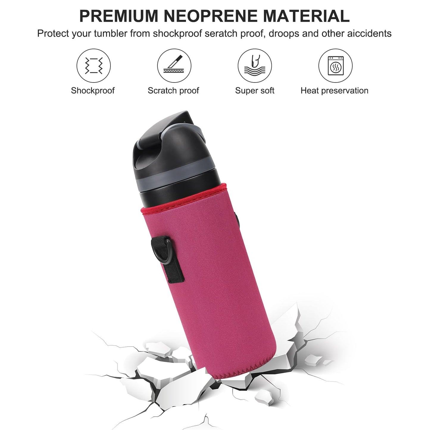 Neoprene Water Bottle Carrier Bag with Adjustable Shoulder Strap for Owala 24 OZ Tumbler, Insulated Water Bottle Cover for Owala FreeSip Insulated Water Bottle (Mauve, 24 OZ)