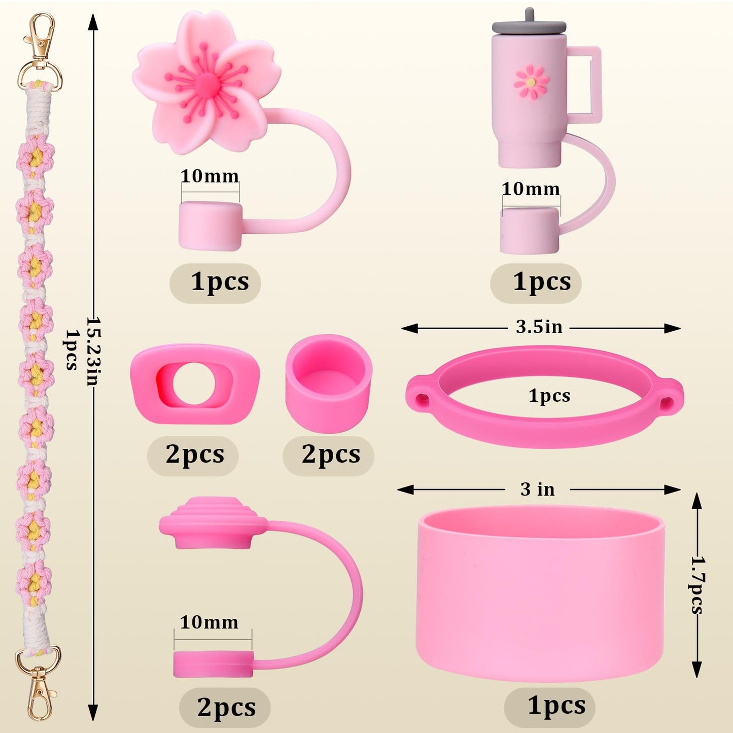 Mity rain 11PCS Cup Accessories for Stanley Cup 30oz 40oz Tumbler with Handle, Including Water Bottle Handle Strap, Spill Proof Stopper, Boot, Straw Topper Cover Cap for Stanley (Pink)