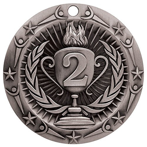 Decade Awards' 2nd Place Silver Medal - Large Metal Award Medals with Stars & Stripes American Flag V Neck Ribbon - Perfect for School Competitions, Coaches, Students, Athletes & Scholars
