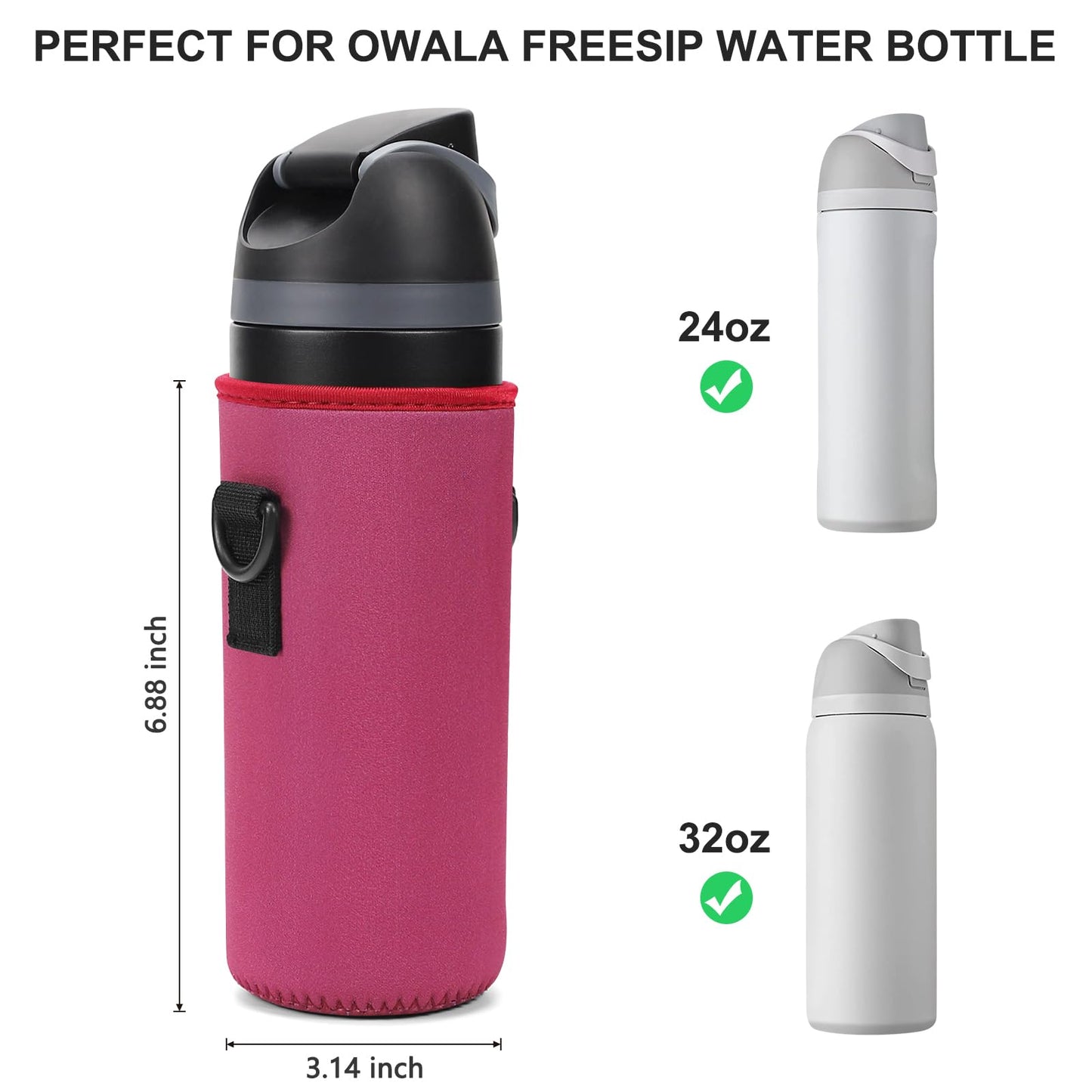 Neoprene Water Bottle Carrier Bag with Adjustable Shoulder Strap for Owala 24 OZ Tumbler, Insulated Water Bottle Cover for Owala FreeSip Insulated Water Bottle (Mauve, 24 OZ)