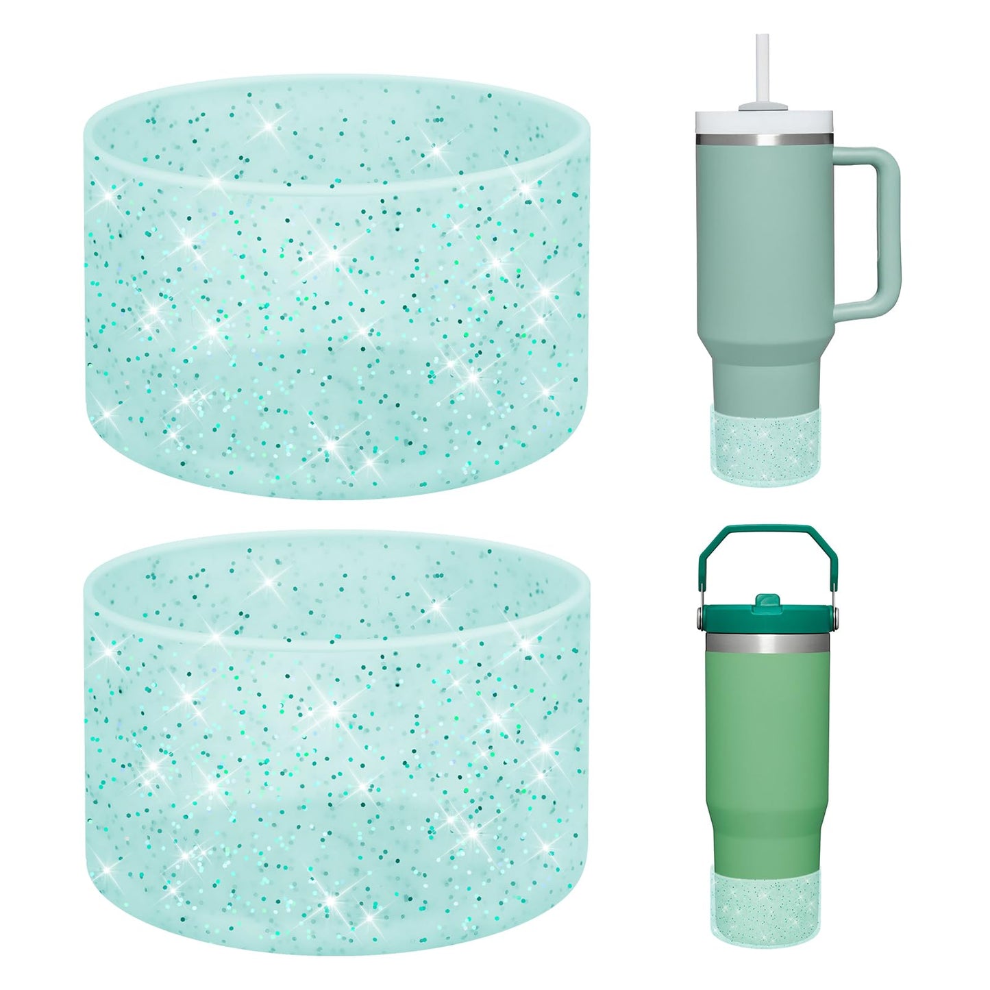 WUQID 2 Pack Bling Silicone Boot Compatible with Stanley Tumbler 20-40oz & Hydro Flask Water Bottle 12-24oz and More Bottles/Tumblers Bottom Width of 2.83-2.95in,Glitter Reduces Dents Sleeve Cover