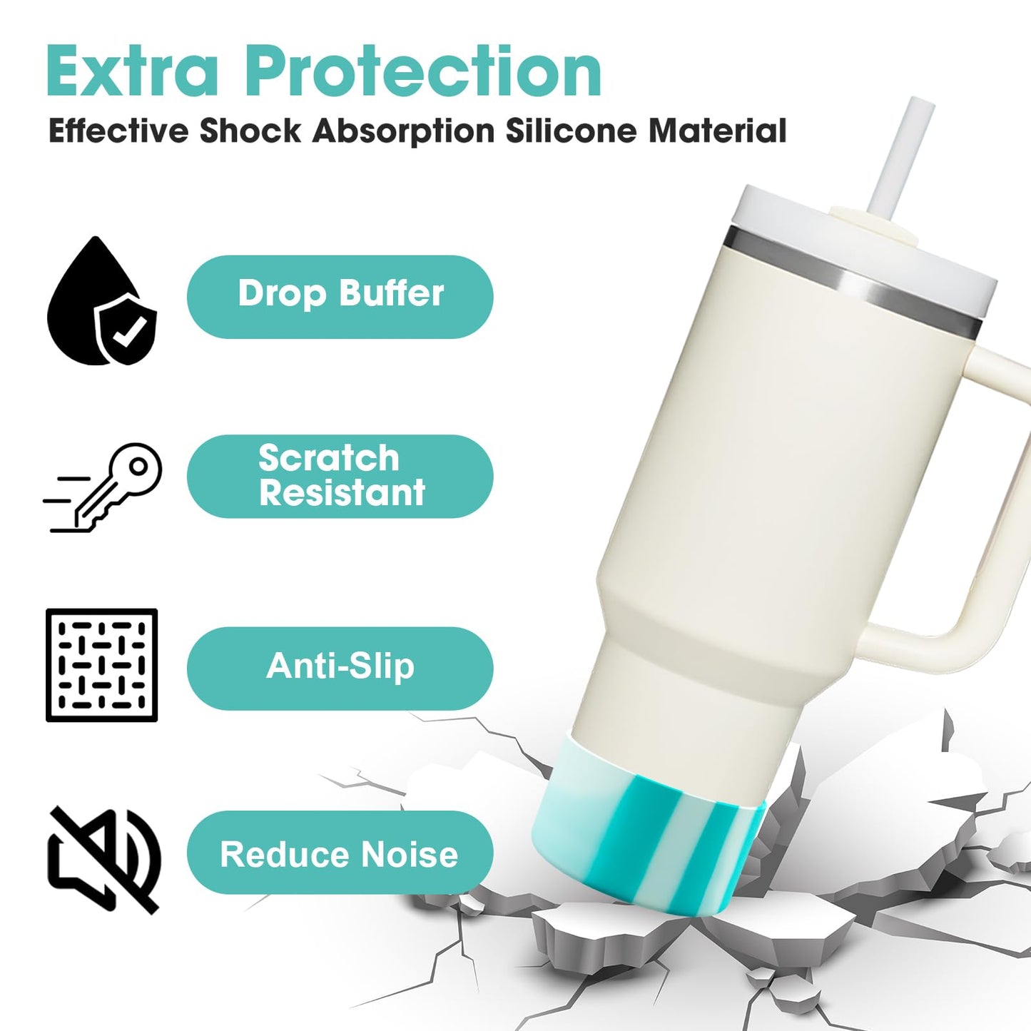 Upgrade 2PCS Protective Silicone Boot Bumper for Stanley Quencher Adventure 40oz 30oz IceFlow 20oz 30oz Tumbler, Water Bottle Bottom Sleeve Cover Accessories for Stanley Mug Cup(Cyan+White)