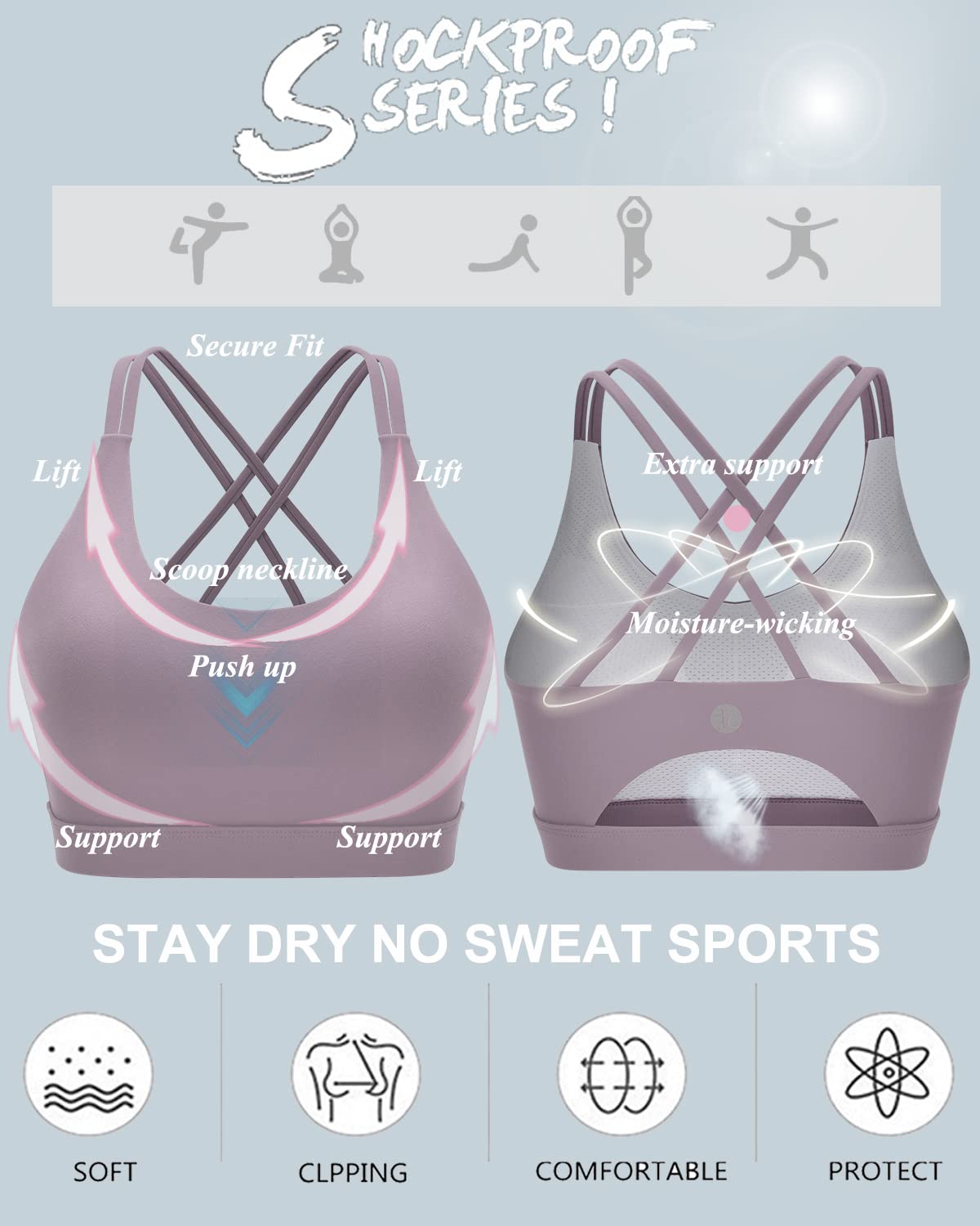 RUNNING GIRL Strappy Sports Bra for Women, Sexy Crisscross Back Medium Support Yoga Bra with Removable Cups(WX2354 Purple,XS)