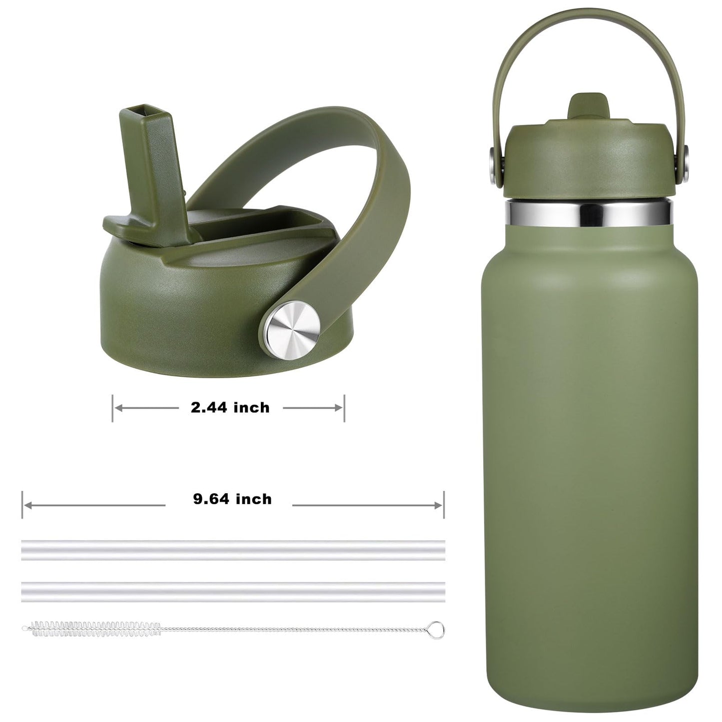 FLORAPELL Straw Lid for Hydro Flask Wide Mouth Water Bottles, Top Lids with Straw Compatible with Hydro Flask 32 40 oz, Replacement Cap Wide Mouth Straws Flip Lid Flex Handle (Olive)