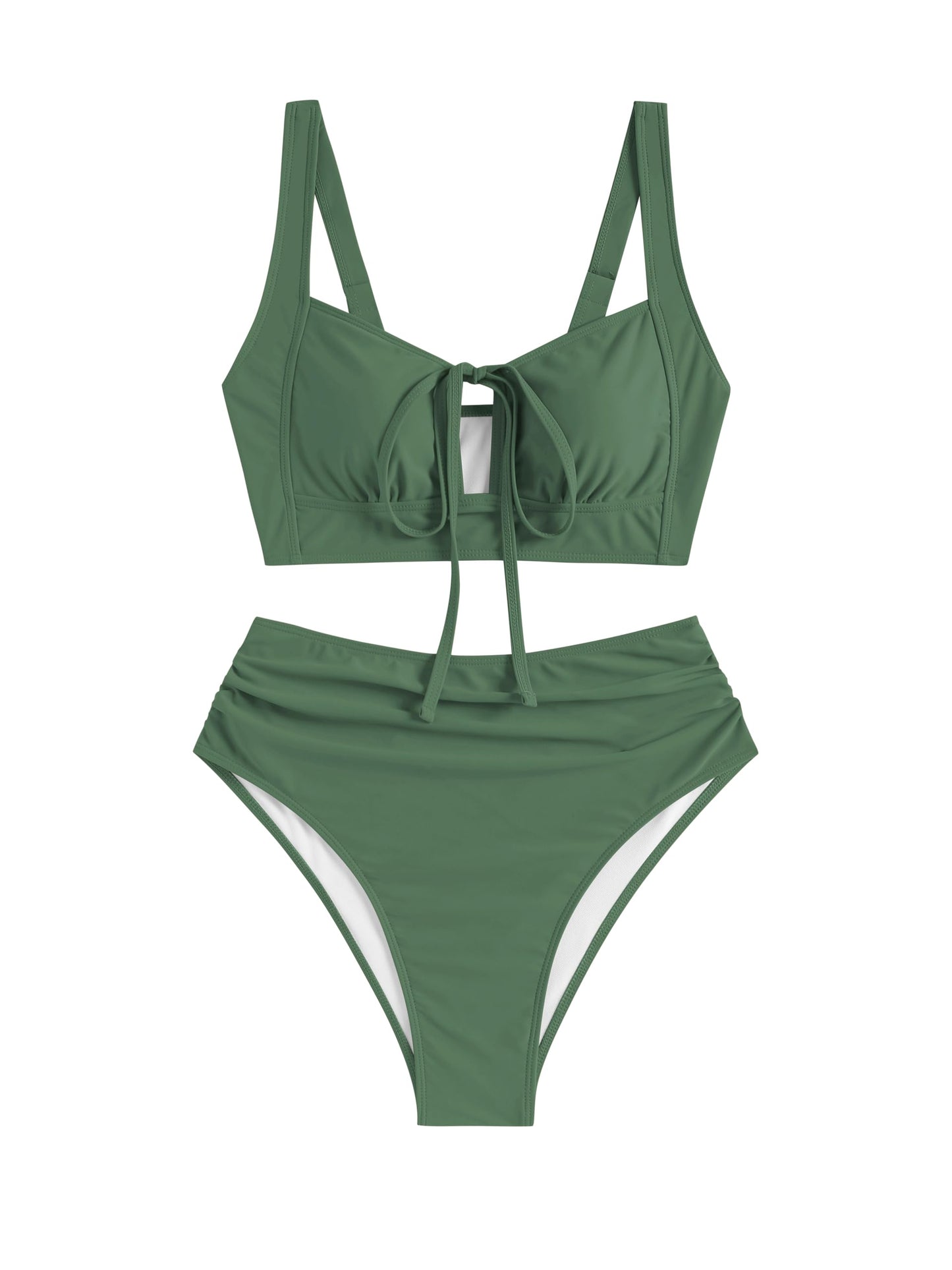 ZAFUL Two Piece Bathing Suits for Women Cheeky Tie Front Push up Adjustable Strap Bikini for Womens Beach Holiday Green L