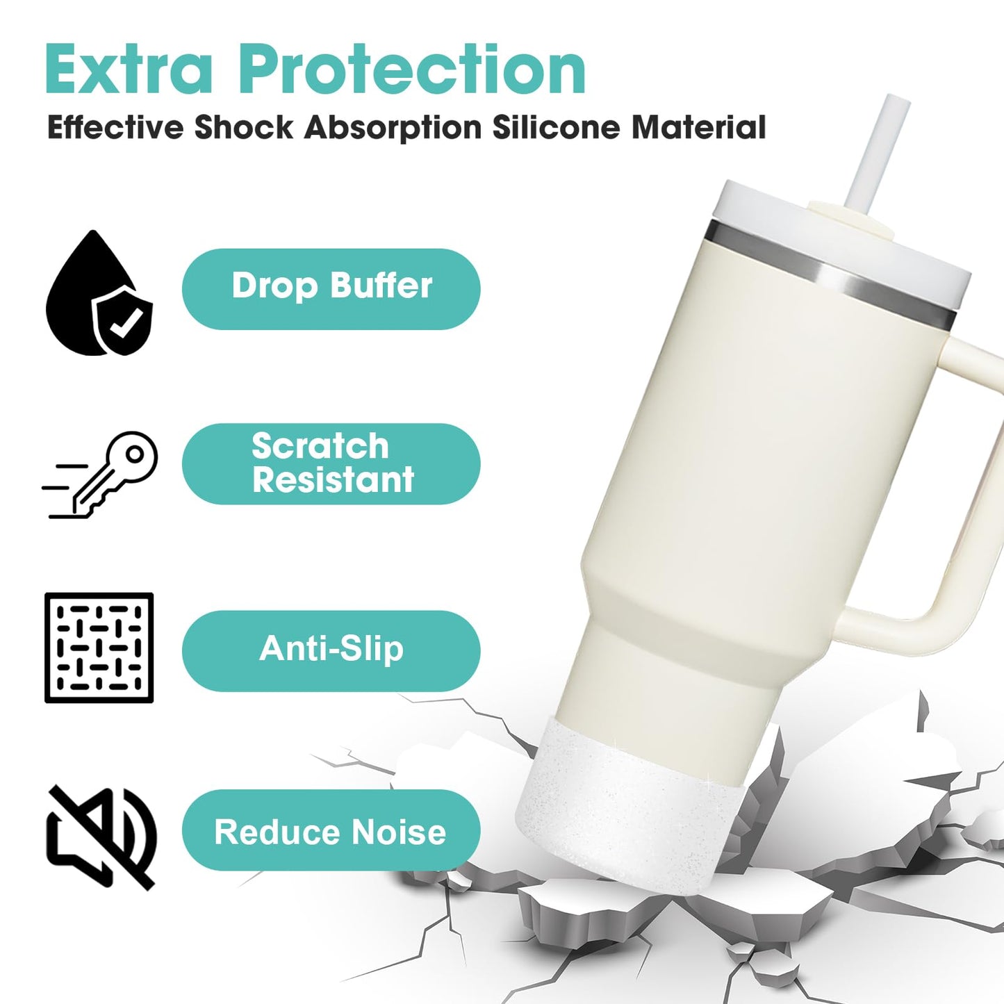 Upgrade 2PCS Protective Silicone Boot Bumper for Stanley Quencher Adventure 40oz 30oz IceFlow 20oz 30oz Tumbler, Water Bottle Bottom Sleeve Cover Accessories for Stanley Mug Cup(Glitter Silver)