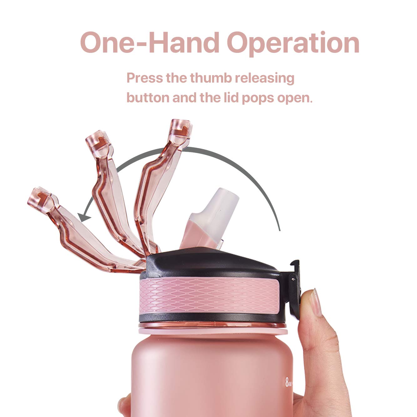 EYQ 32 oz Water Bottle with Time Marker, Carry Strap, Leak-Proof Tritan BPA-Free, Ensure You Drink Enough Water for Fitness, Gym, Camping, Outdoor Sports (Rose Pink)