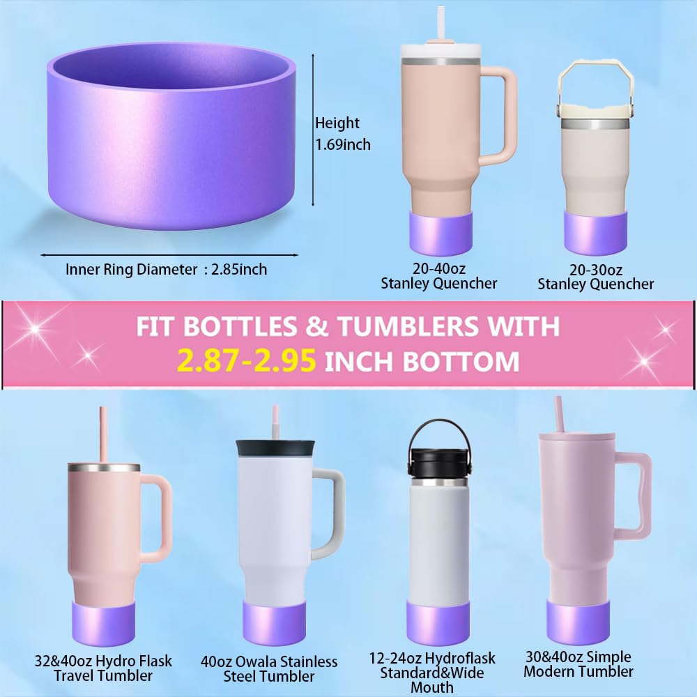 Metallic Matte Luster Silicone Boot Sleeve for Owala 24oz & Stanley/Simple Modern 20-40oz & Water Bottle 12-24oz and More Bottles with 2.8-3in Base Glitter Anti-Slip Bottom Cover (Wisteria)
