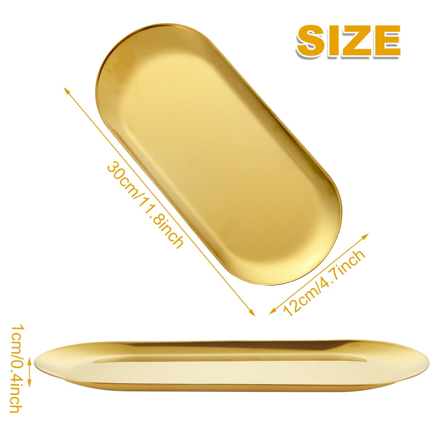 AKOLAFE 4PCS Stainless Steel Serving Tray Set Gold Platters for Serving Food Party Large Metal Trays Decorative 12" Long Plate Oval Storage Trays Thickened Serving Dishes for Entertaining Sushi Snack