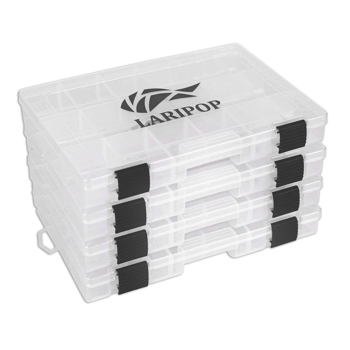 LARIPOP Fishing Tackle Box Set with Adjustable Dividers, Transparent Organizer Tray, Plastic Tool Box, Bait Separator -Angler's equipment lure box - 2 Packs /4 Packs Tackle Trays - Parts Box