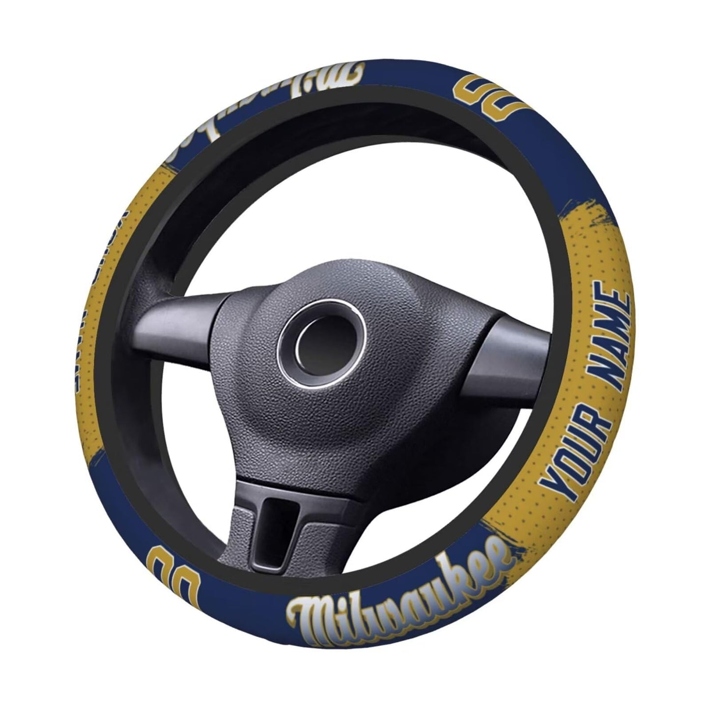 GENERIC Milwaukee Custom Car Steering Wheel Covers,Personalized Name and Number,Anti Slip Elasticity Baseball Car Accessories,Universal 15 Inch Fit Suit for Most Car,SUV,ATV,Truck.