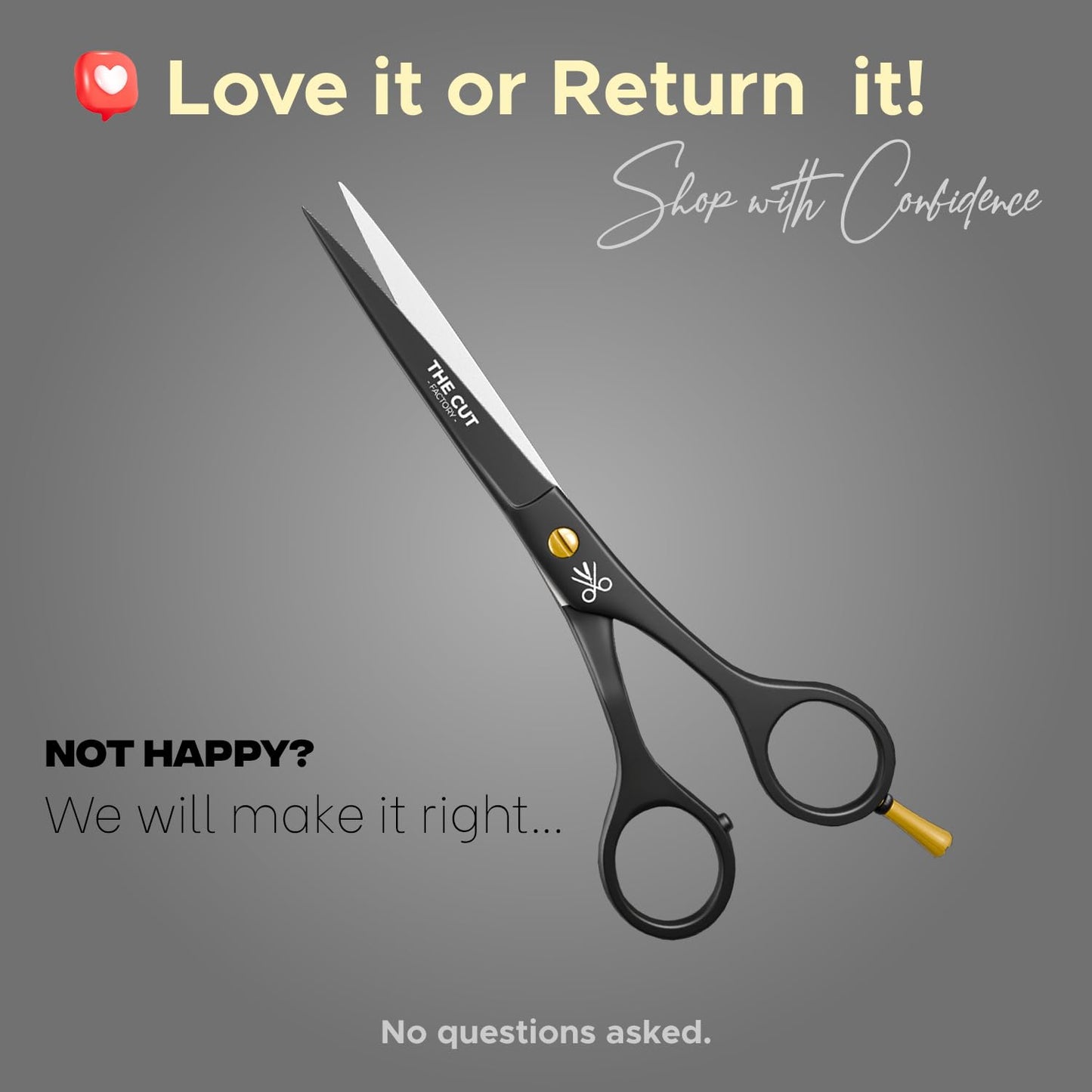 "The Cut Factory- 6.5” Professional Hair Scissors - High Carbon 420 Stainless Steel Hair Cutting Scissors, Ultra-Sharp Barber Shears for Salon & Home - Ergonomic for Men, Women, Kids & Babies"