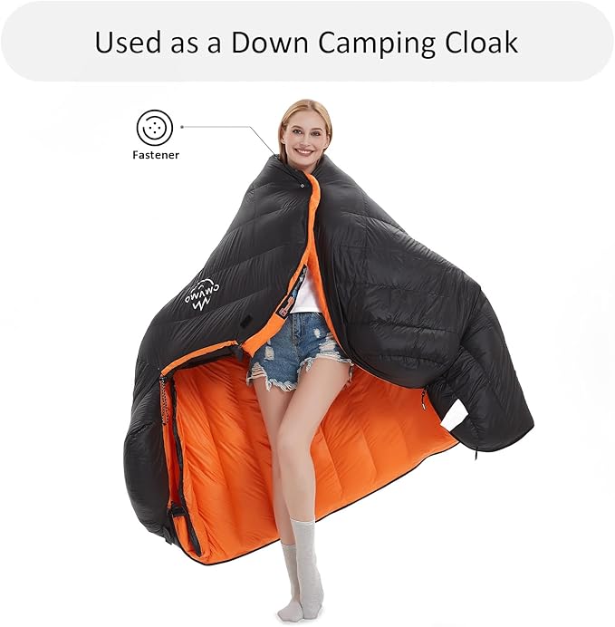 0-20 Degrees F Down Sleeping Bag for Adults - 4 Season Envelope With Arm Holes, Wearable for Backpacking Camping - Ultralight, Compact, Move Freely While Wearing