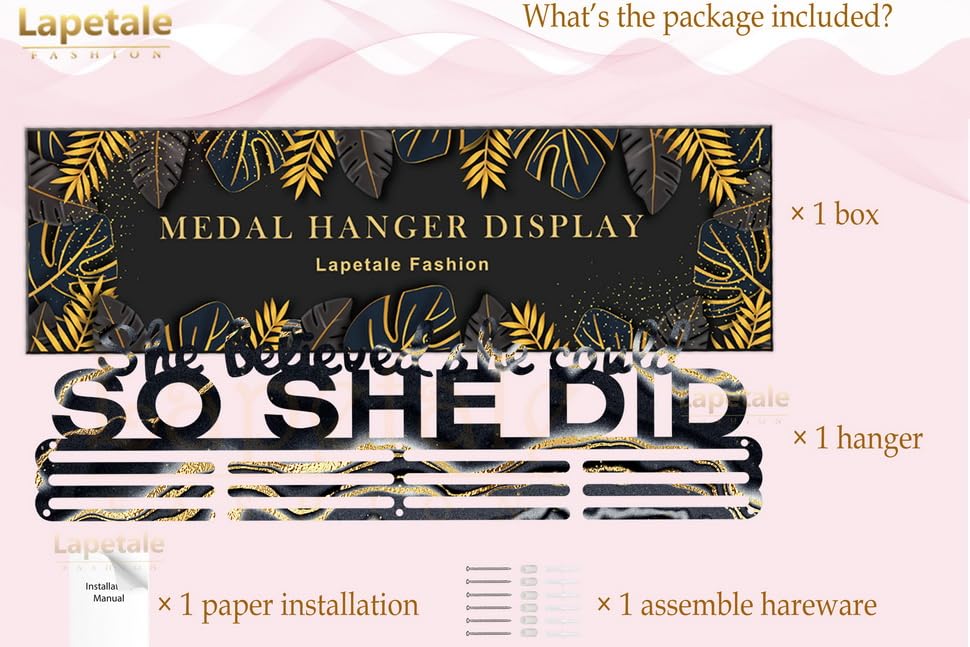 Lapetale Fashion Medal Hanger Holder Display Wall Rack Frame Shelf in 16" long-Medal Hanger Awards Ribbon Cheer,gymnastics,soccer,softball Holder Display Custom Rack for Sports Medals Easy to Install