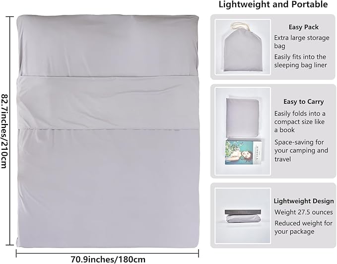 Sleeping Bag Liner Camping Adult Sleep Sack Lightweight Travel Sheet for Hotel Bed Compact Ultralight Essential Cleaning Supplies Kit Travel Bedding Set for Backpacking
