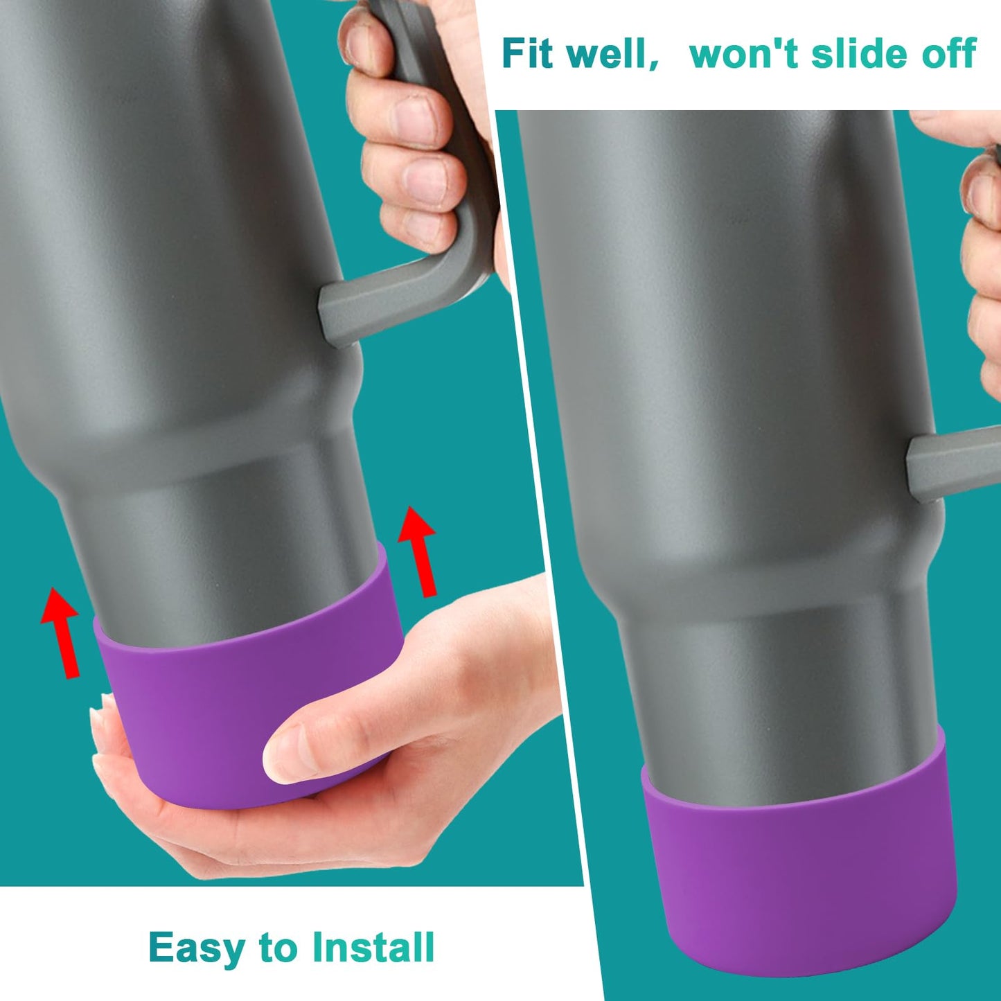 4Pack Silicone Boot for Stanley 40oz Quencher Adventure &Stanley IceFlow 30oz 20oz &Hydro Flask 12-40oz, Protective Cup Bottom Sleeve Cover Compatible with Stanley Cup Accessories (Purple)