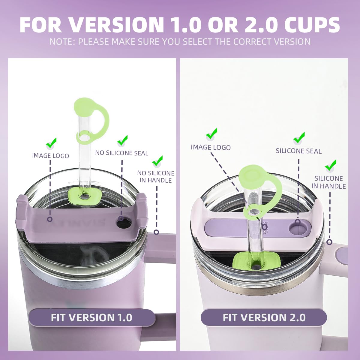 Silicone Spill Stopper Sets for Stanley 40/30 oz Quencher H2.0&1.0 Tumbler with Handle, Cup Accessories with Straw Cover Caps, Leak Stoppers(6Pcs Version 1.0&2.0) (Citron)