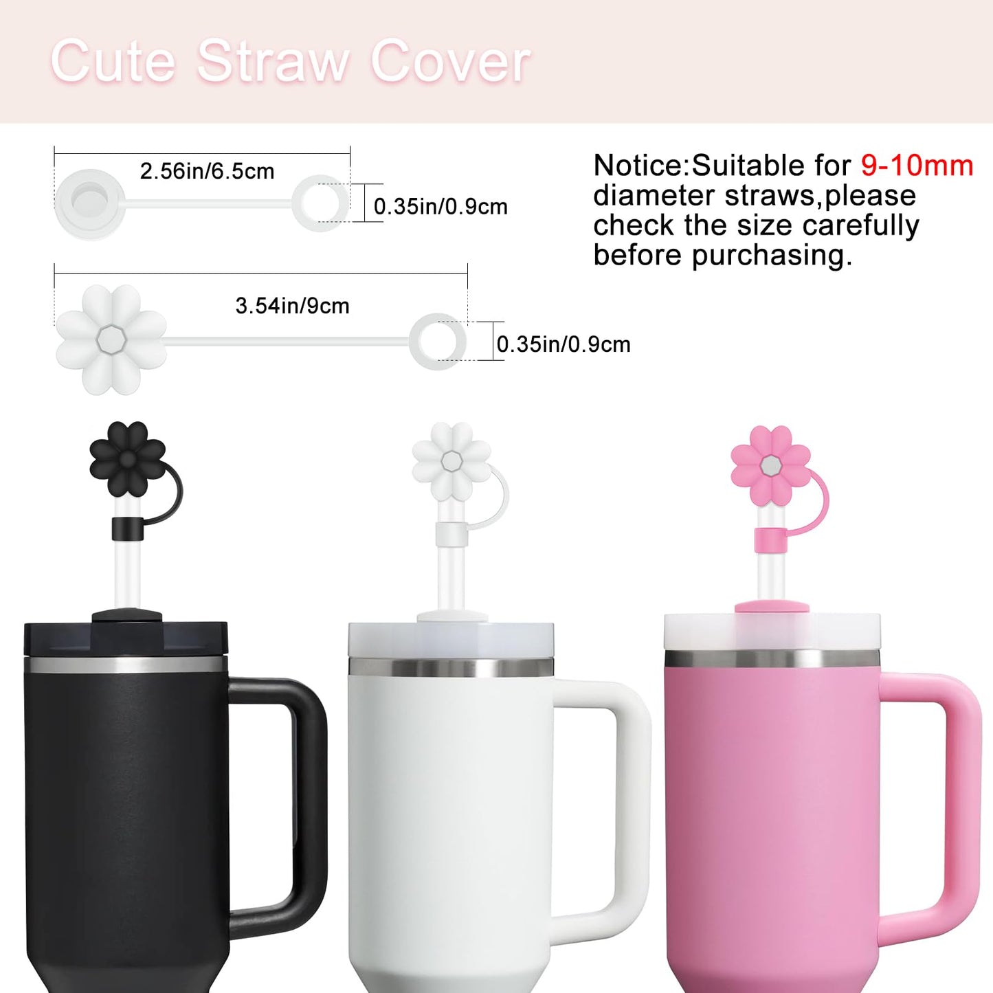 6 Pcs Accessories for Stanley Cup 20-40oz,2 Straw Covers,2 Replacement Straws,1 Straw Brush,1 Boot Included, SIlicone Straw Cover Caps Topper (Peony)