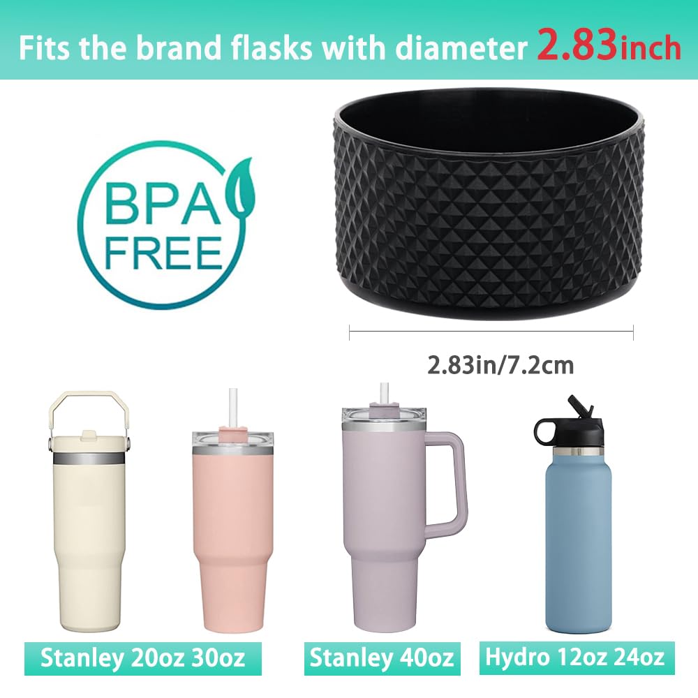 2 Pcs Tumbler Bottom Protector Boot for Stanley Quencher Adventure 40oz & Stanley IceFlow 20oz 30oz and Compatible with Hydro Flask Water Bottle 12oz 21oz 24oz Stealth Landing (Diomond Naguna/black)