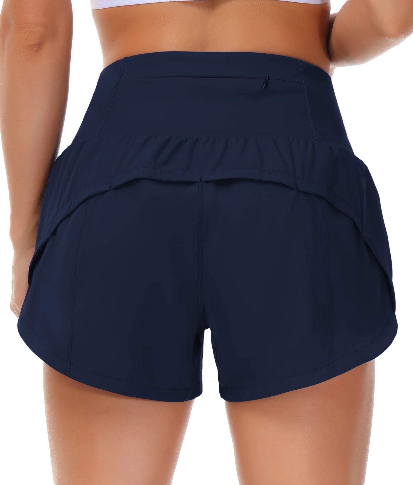 THE GYM PEOPLE Womens High Waisted Running Shorts Quick Dry Athletic Workout Shorts with Mesh Liner Zipper Pockets (Blue, X-Small)