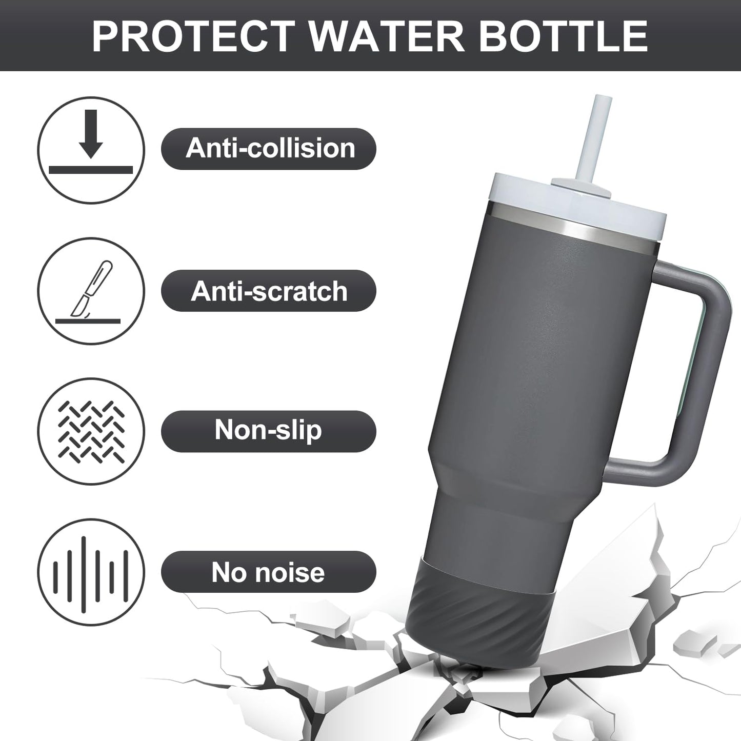 Affute Protective Silicone Boot for Stanley Quencher H2.0 40 oz & IceFlow Flip 20 oz 30 oz and hydroflask 12-24 oz, Anti-Slip Bottle Bottom Sleeve Cover (Charcoal)