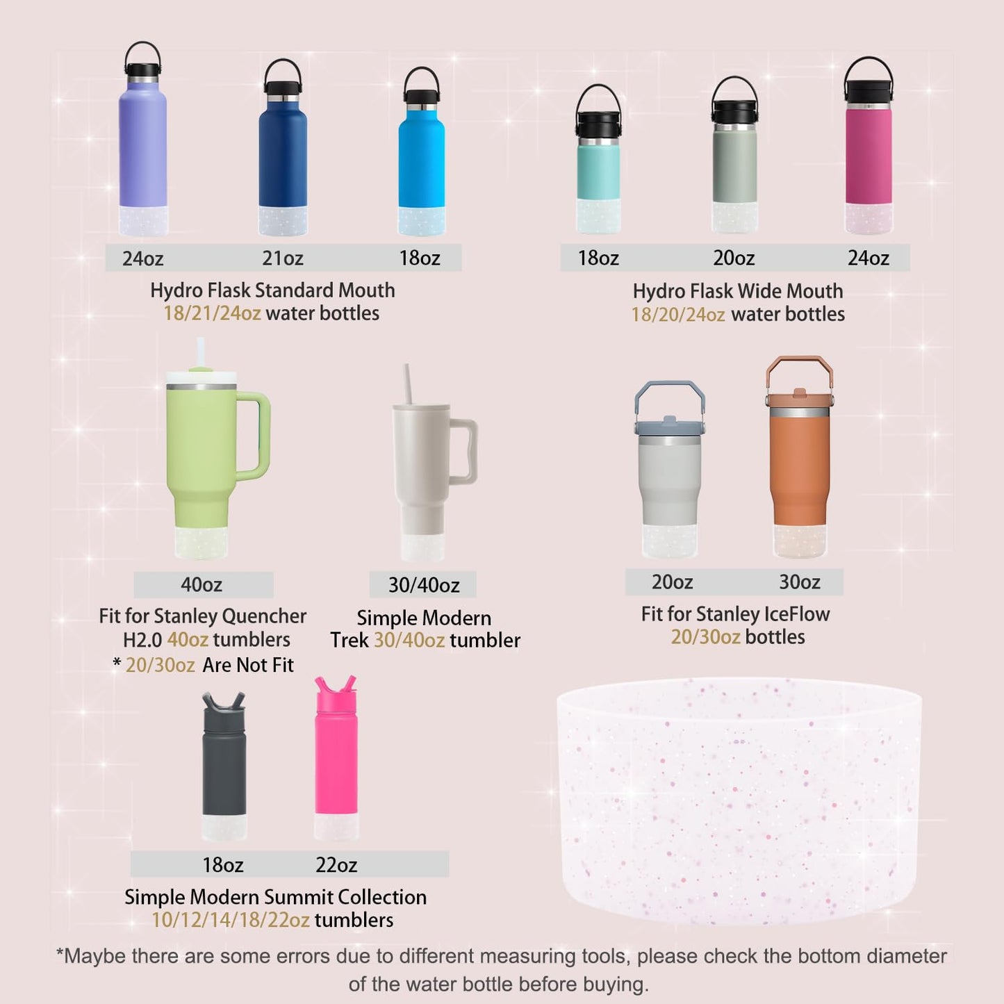 WORBSS Silicone Boot Sleeve Accessories for Stanley Cup H2.0 40oz Tumbler & Hydro Flask 18-24oz for Wide Mouth Water Bottles Protector Bottom Sleeve Cover Bumper As the Best Gfits for Your Trip