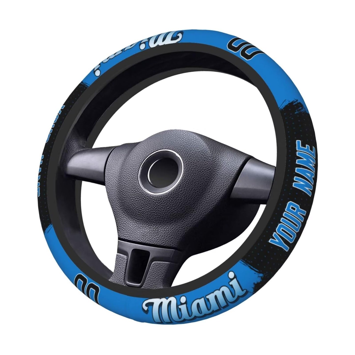 GENERIC Miami Custom Car Steering Wheel Covers,Personalized Name and Number,Anti Slip Elasticity Baseball Car Accessories,Universal 15 Inch Fit Suit for Most Car,SUV,ATV,Truck.