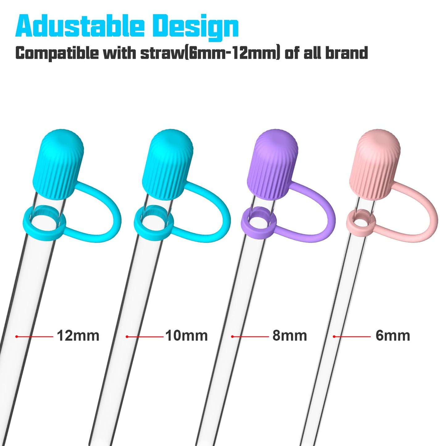 Adjustable Straw Cover for Stanley|Simple Modern|Yeti|Owala|Hydro Flask|Reduce|Maars|Meoky|MaxBase|Beast|Hydrapeak Cup, All Brand of Straw Accessories, Diameter 6mm-12mm, BPA Free, Dishwasher safe