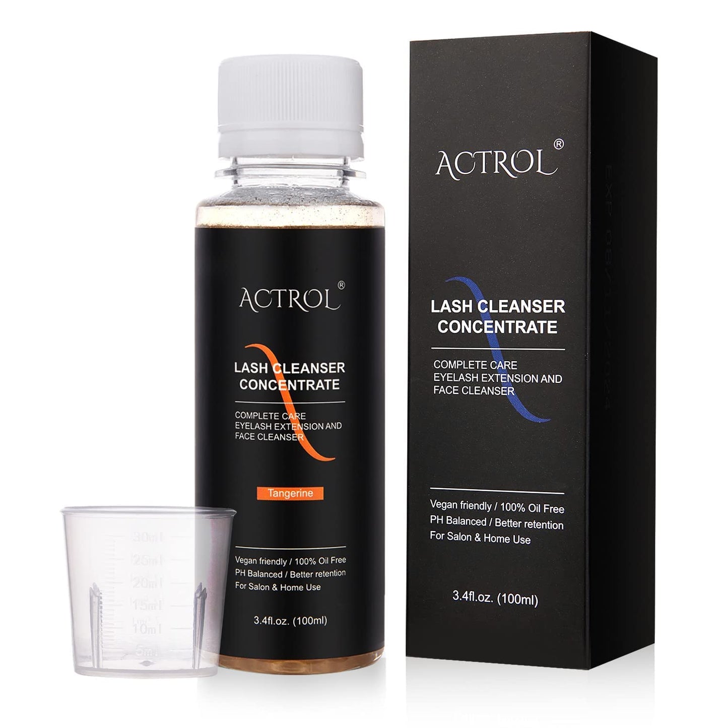 ACTROL Eyelash Cleanser Concentrate 100ml Tangerine Professional Lash Shampoo Foaming Cleanser Paraben & Sulfate Free Non-lrritating Wash for Extensions Lashes with Salon Home Care-Makes 20 Bottles