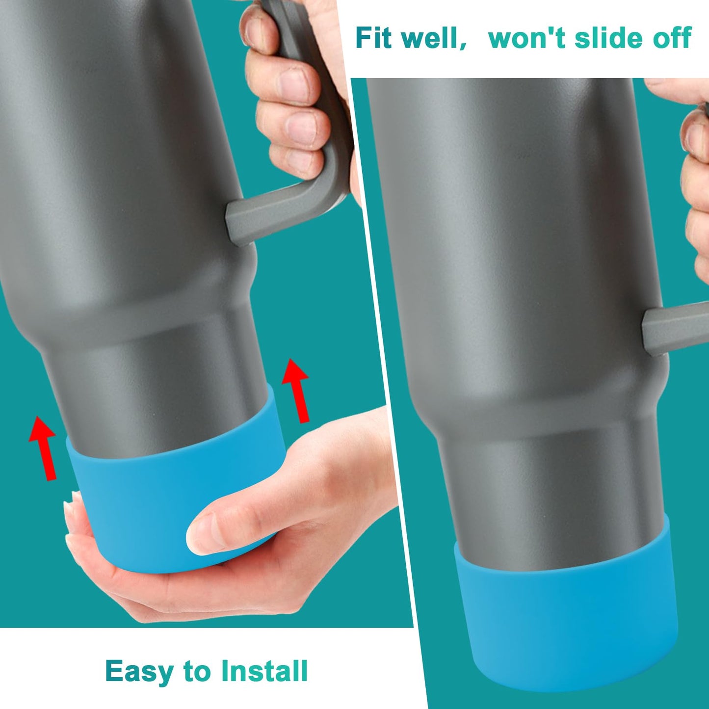 4Pack Silicone Boot for Stanley Cup 40oz Quencher Adventure &Stanley IceFlow 30oz 20oz, Reduces Noise Scratches Protective Cup Bottom Sleeve Cover Compatible with Stanley Cup Accessories (Blue)