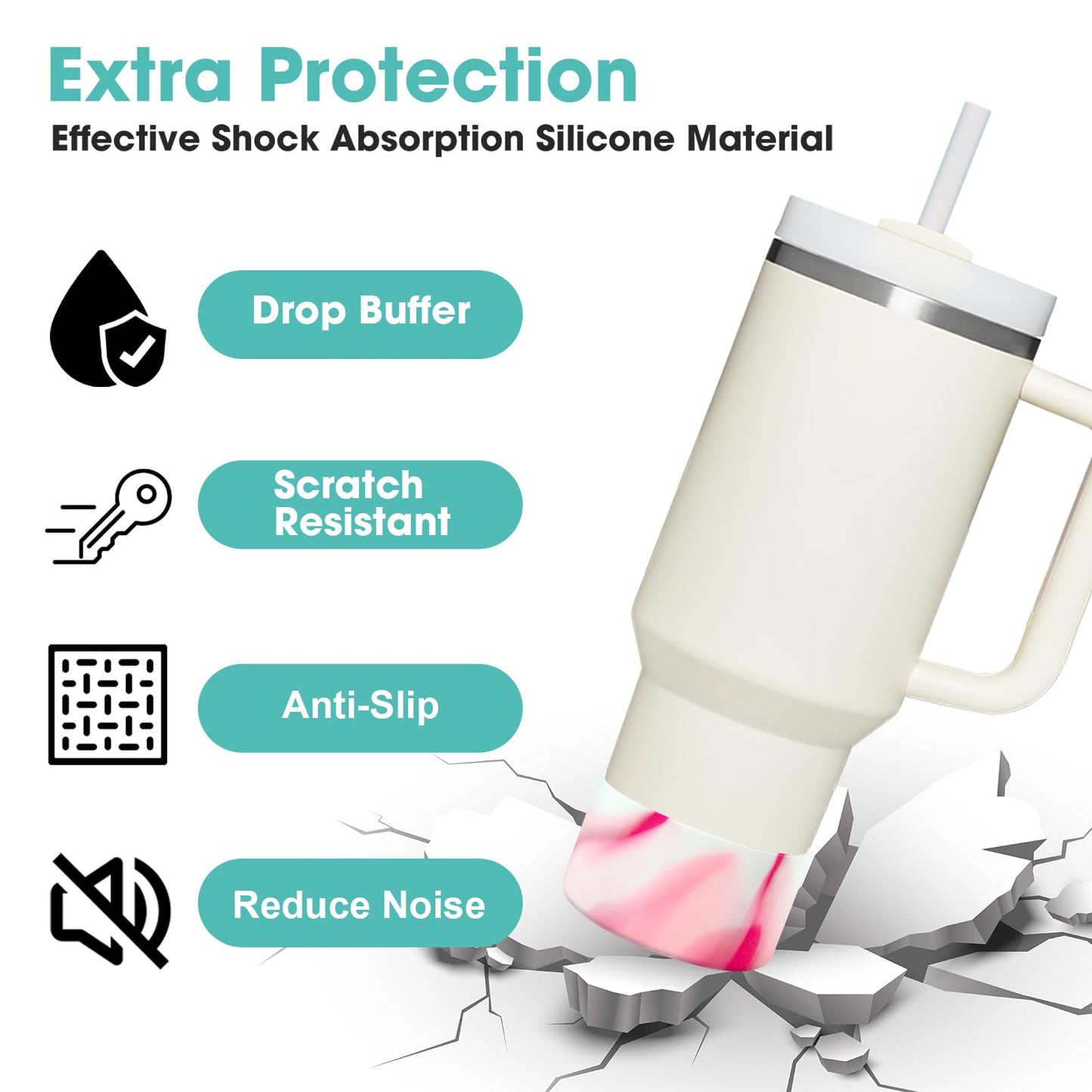 Upgrade 2PCS Protective Silicone Boot Bumper for Stanley Quencher Adventure 40oz 30oz IceFlow 20oz 30oz Tumbler, Water Bottle Bottom Sleeve Cover Accessories for Stanley Mug Cup(Rose Red+White)