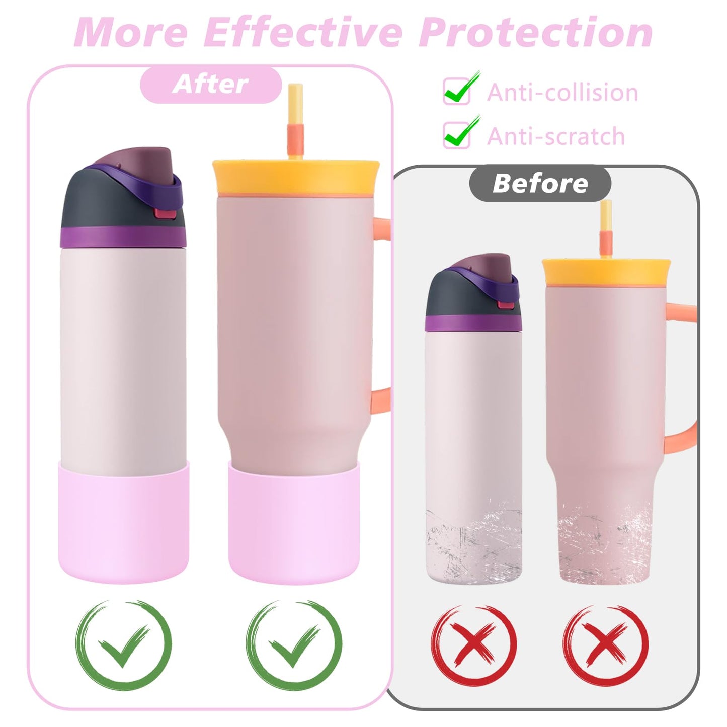 UBEEKOO Tall Silicone Boot for Owala Tumbler 40oz, for Owala FreeSip 24oz, Sleeve Cover for Stanley 24oz IceFlow Fast Flow Water Bottle, Anti-Slip Bottom Protective for Owala Accessories,LightPink