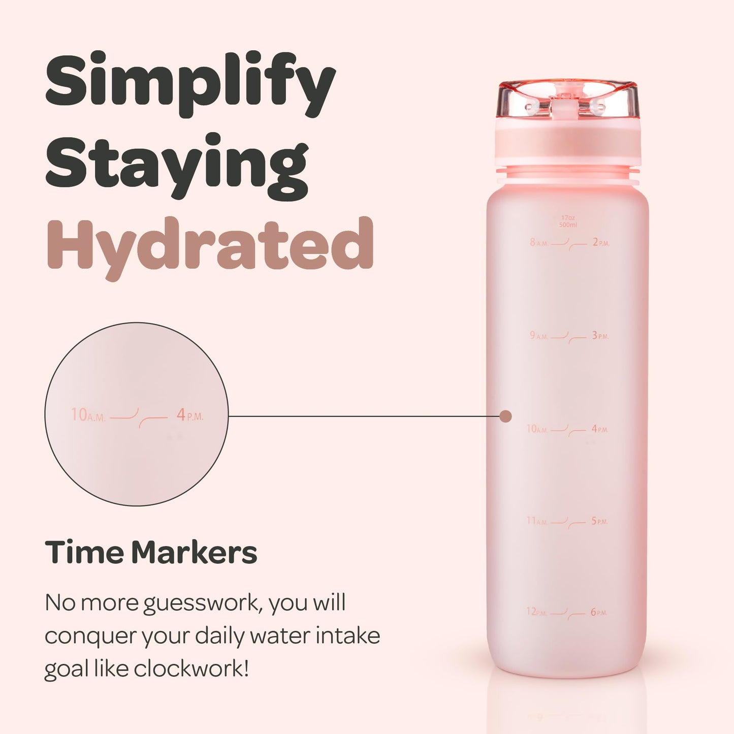 Hydracy 17 oz Motivational Water Bottle with Time Marker, Reusable Water Bottle With Strap, Leak Proof Chug Lid, Kids Water Bottle with Times to Drink and Fruit Infusion Strainer, Ideal Gift
