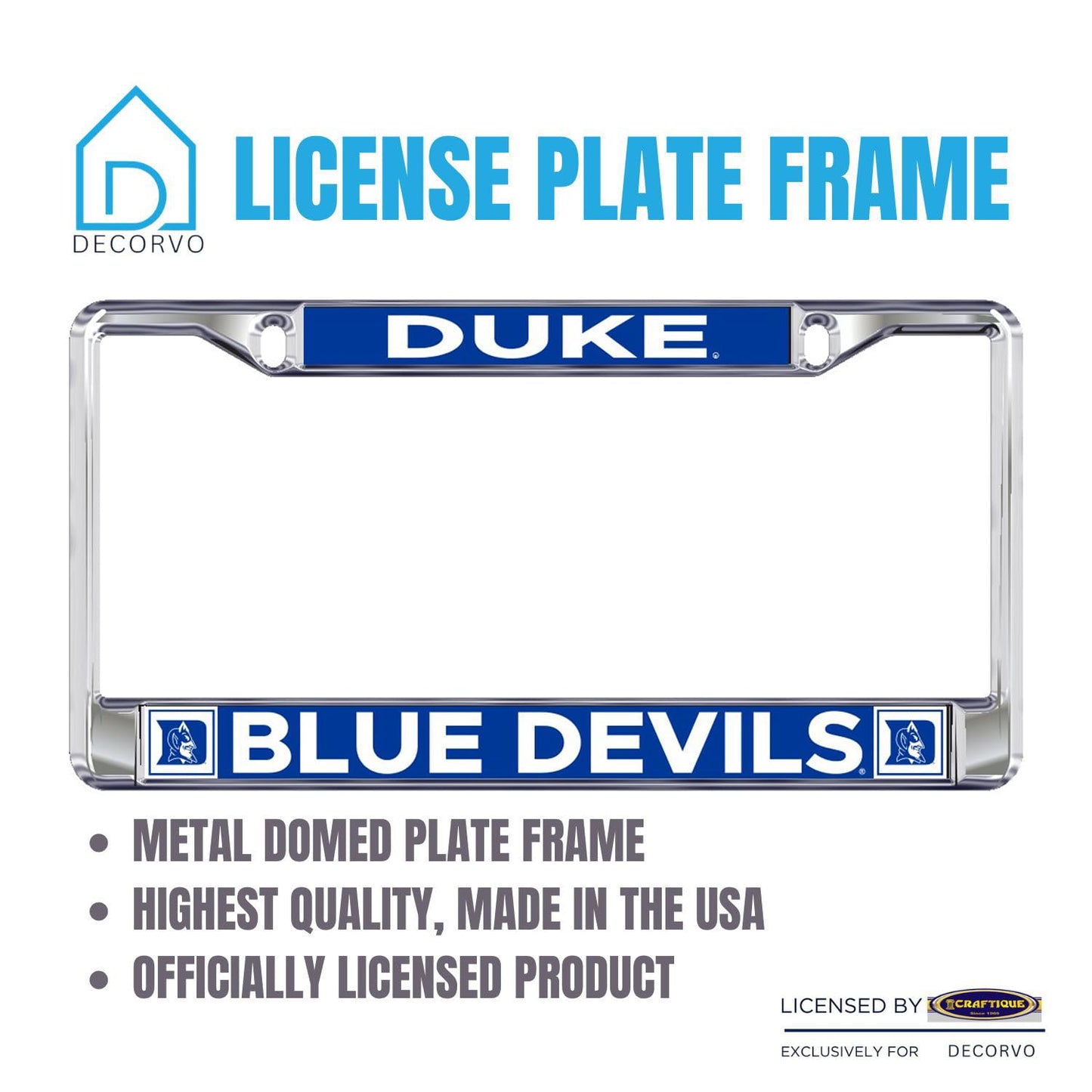 Decorvo Duke License Plate Frame - Duke Blue Devils Car Truck Accessory