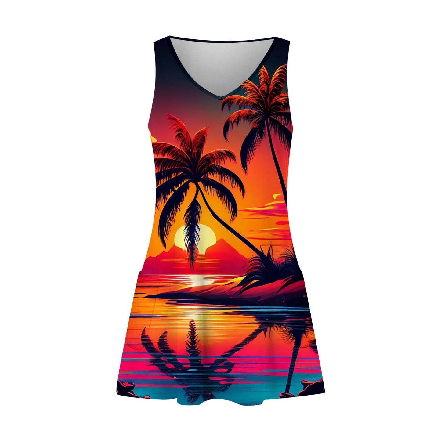 Generic Summer Dresses for Women 2024 Boho Tank T-Shirts Dress Printed Casual Sundress with Pockets Loose Sleeveless Dress Vestidos Playeros para Mujer 2024 Awim Suit Coverup(1-Red,Medium)